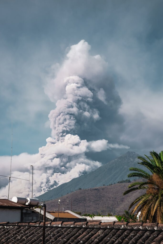 Volcano eruption from volcano Fuego in Antigua Guatemala