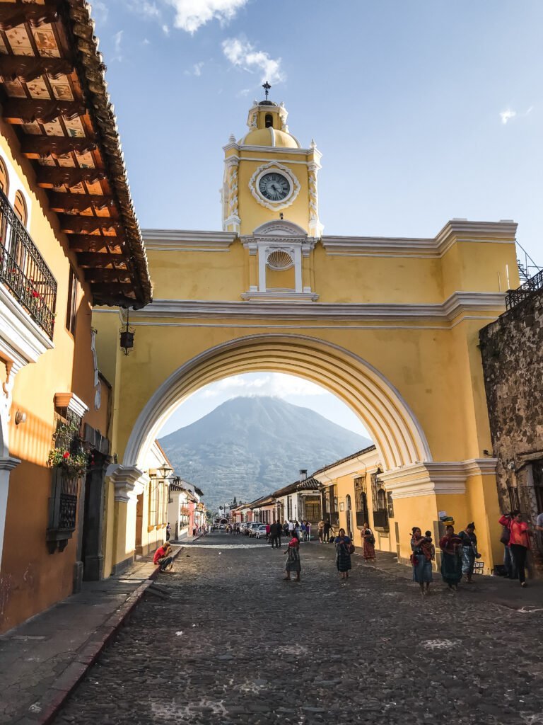 Arco de Santa Catalina surrounding the local volcano in Antigua Guatemala