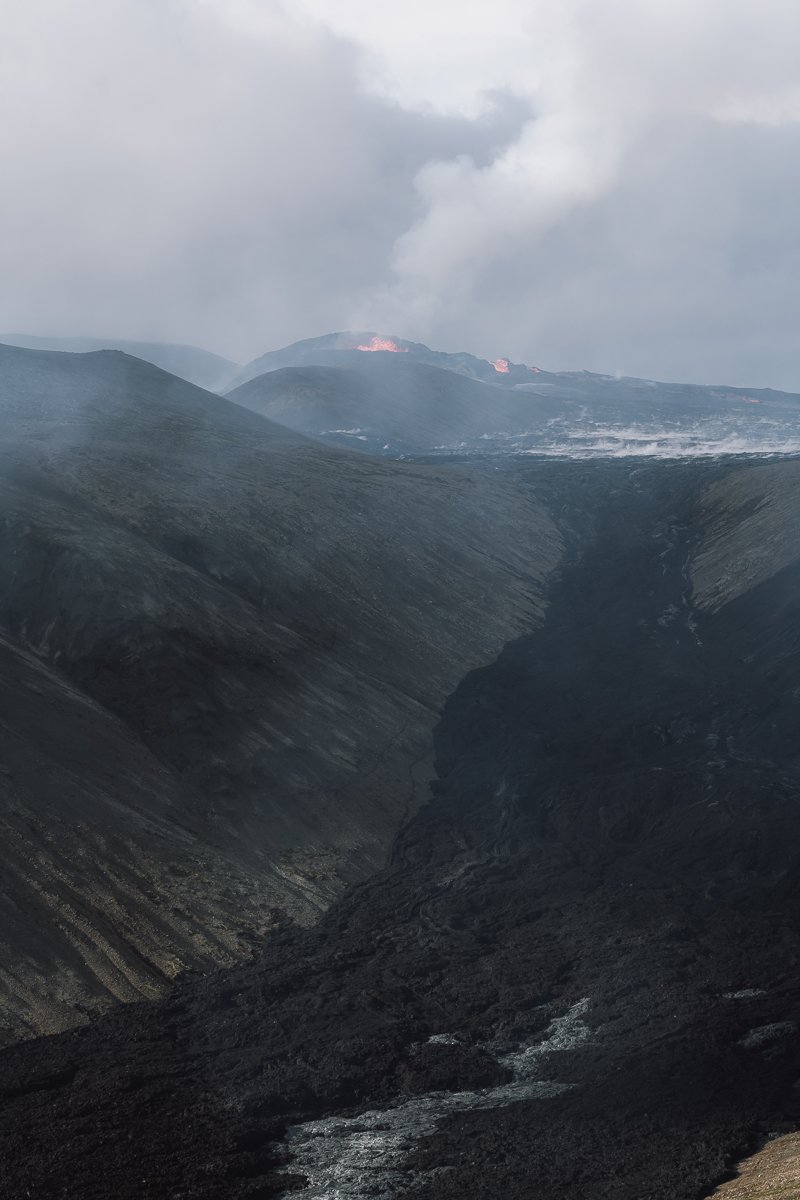 The view of the developing lava fields from the Fagradalsfjall Volcano