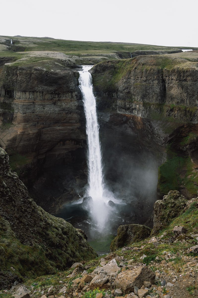 A view over the full waterfall Haifoss in Iceland
