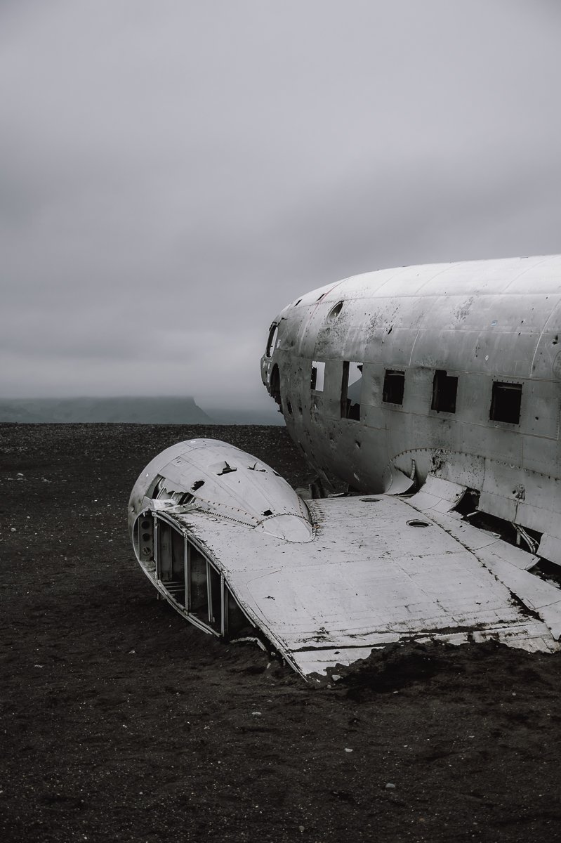 A detailed shot of the Sólheimasandur Plane Wreck in Iceland
