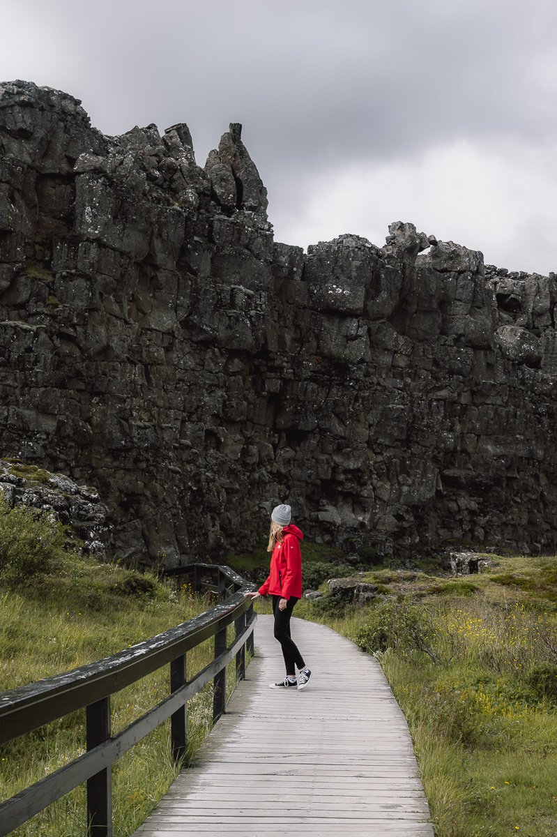 The tectonic plate rifts in Thingvellir National Park on the Golden circle while on an Iceland itinerary