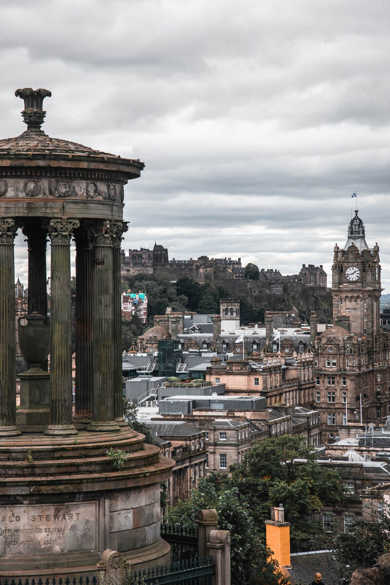 The view over Edinburgh from Calton Hill one of the lookouts in Edinburgh