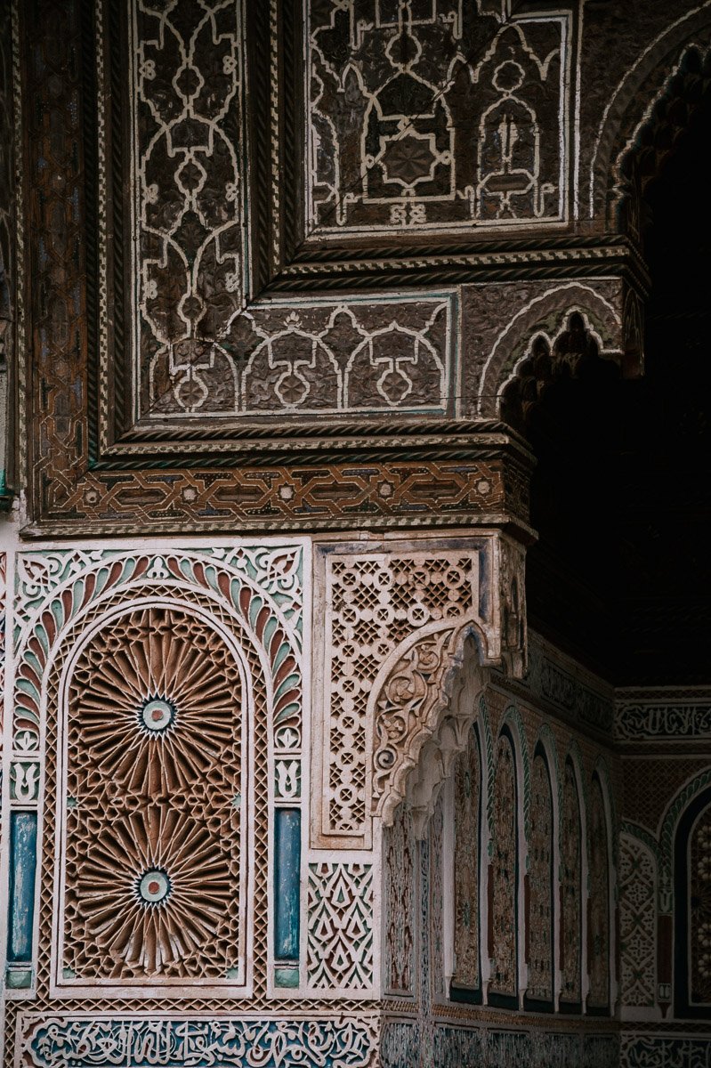Close detail inside the Bahia Palace which is one of the fun things to visit in Marrakech Morocco