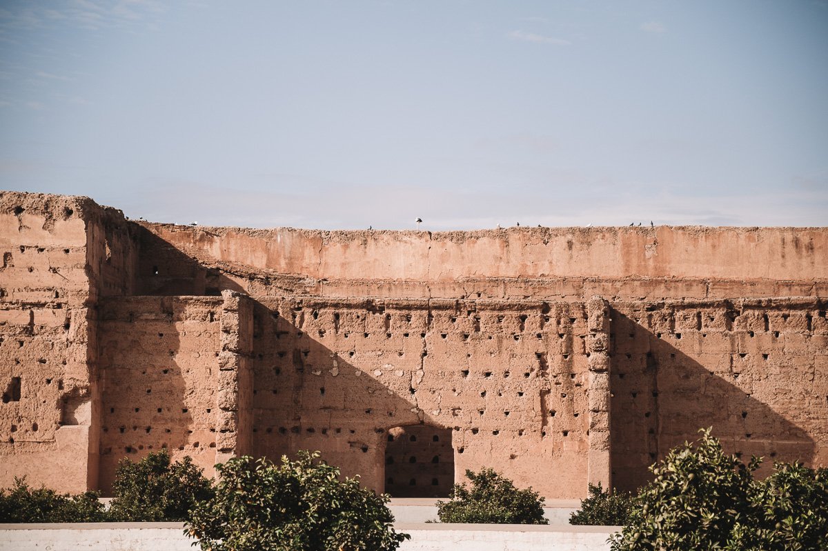 The walls of el Badi Palace which is one of the fun things to visit in Marrakech Morocco