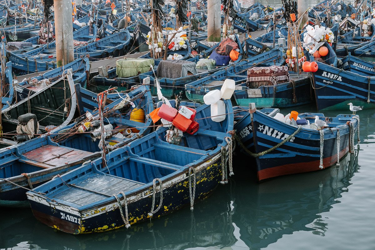 The blue boats of Essaouira in the fishing port